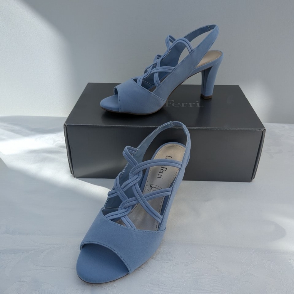 Sky blue slingback heels
